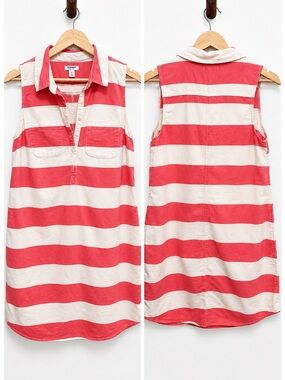 Old Navy Coral Pink & White Striped Sleeveless Shirt Dress Size M